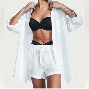 NWT Victorias Secret Boyfriend Shirt Dress Swim Coverup Beach Linen Top White XL